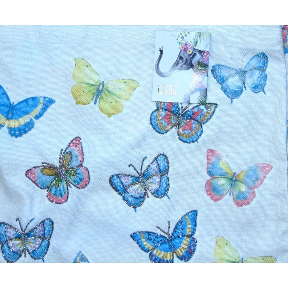 Butterfly Beaded Canvas Tote Bag Handmade India Elephant Tag Beach Bag NWT